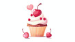 Valentine Day cartoon cake or cupcake with cream