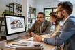 © LidiaLens - A real estate agent at his desk showing houses for sale on the computer to a couple