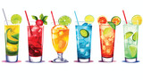 Fototapeta  - Various alcoholic beverages including blue Hawaiian 