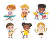 Set Illustration of Kids playing different musical instruments. Hobbies and interests.