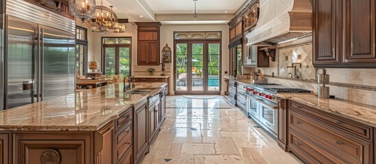 Wall Mural - Gourmet kitchen features top-of-the-line appliances and custom cabinetry for culinary enthusiasts. -