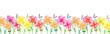 Banner con fila di allegri fiorellini multicolore, illustraione isolata su sfondo bianco