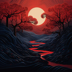 Wall Mural - A red moon in the sky. Abstract background