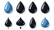 Water drops icons. Water drop shape. Blue annd black