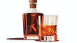 Whiskey in glass with decanter in background flat vector