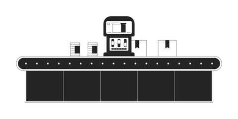 Fototapete - Production assembly line black and white 2D line cartoon object. Conveyor belt boxes isolated vector outline item. Industrial equipment. Factory industrial plant monochromatic flat spot illustration