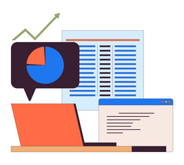 Fototapete - Online data analytics tools 2D linear cartoon objects. E business marketing instruments isolated line vector elements white background. Financial statistics color flat spot illustration