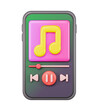 Smartphone music player app. Media player navigation screen. isolated simple icon. 3d rendering