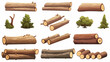Wood logs and trunks flat picture for web design. Cart