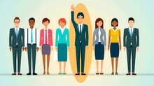Flat Illustration Diversity Hiring Top Talent, Best Asian Candidate. Job Interview Analysis