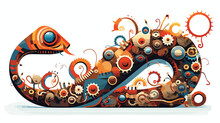 A Clockwork Snake Slithering Through A Field Of Gears