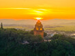 Aerial view of Nhan temple, tower is an artistic architectural work of Champa people in Tuy Hoa city, Phu Yen province, Vietnam. Sunset view