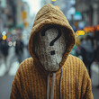 © Anek - A man is wearing a hooded sweater with a black question mark on it