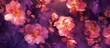 bright pink and gold beautiful flowers on deep purple background painted with oil paint 