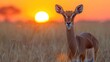 Impala - in Africa wildlife. Beautiful Impala in the Grass With Evening Sun. Orange Sun Evening With Antelope - Generative AI