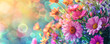 Colorful bouquet of flowers on bokeh background with copy space. Mother's day background.