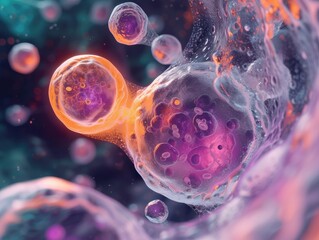 A close-up view of embryonic stem cells as seen through a microscope. This detailed visualization highlights the process of cell propagation and is a representation of cell therapy.