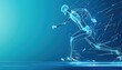 Dynamic image of a running figure illuminated by biomechanical and digital elements