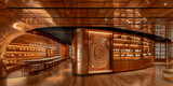 Fototapeta Kosmos - A large room with a lot of shelves and a large circular wall