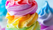 Close-up of colorful ice creams in rainbow colors