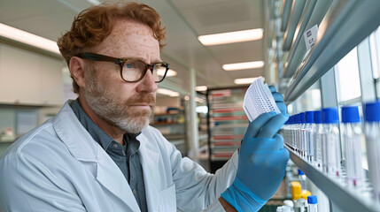 A man in a lab coat is holding a piece of paper