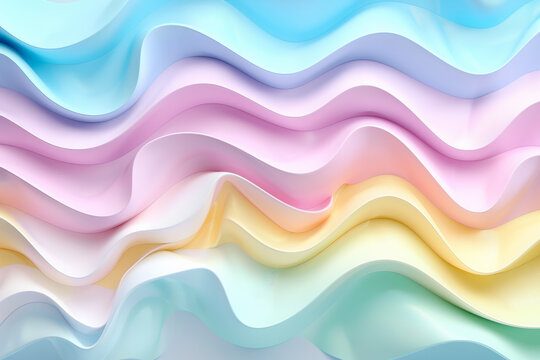 3d render of colorful wavy plastic background, pastel rainbow colors