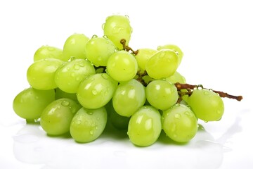 Wall Mural - Green grapes with water drops on white background, Fresh Green grapes