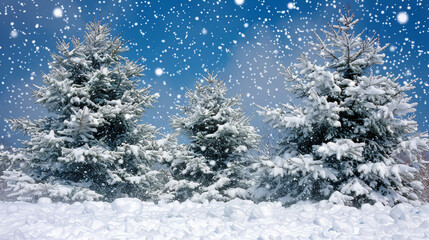 Wall Mural - Three pine trees covered in snow