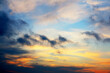 © Elena - Sunset sky background panorama concept. Top view of horizon Evening sunset sky and morning sunrise in Colorful city with copy space. Empty beautiful sky, panoramic view, tropical bright twilight
