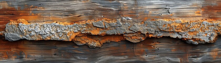  Weathered wood with large rusty metal strip