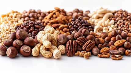 Wall Mural - An assortment of tasty nuts on a white background