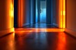 The hallway stretched endlessly with doors of all sizes, from tiny to gigantic, bathed in surreal lighting
