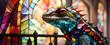 A stained glass art of an interesting lizard.