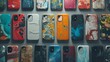  A visually striking arrangement of phones in an artistic case