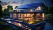 Energy Efficient House With Solar Panels And Wall Battery For Energy Storage 