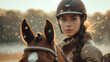 Young woman dedicated to the Olympic and professional sport of horse riding,	