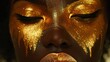 Close-up portrait of a beautiful woman with golden makeup. Beauty, fashion.