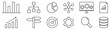 Set of outline icons of analysis, infographic and analytics concept. Vector illustration isolated on white background