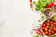 Abstract food background with ingredients such as fruits vegetables and spices