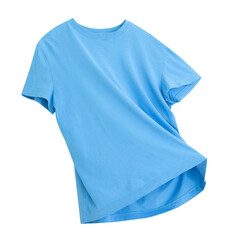 Wall Mural - Blue flying t-shirt isolated on white. Single object.