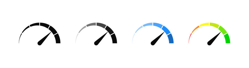 Aufkleber - Speedometer icon, tachometer icon. Speed indicator icon set. Rating meter signs performance concept. Dashboard level scale icon. vector illustration	
