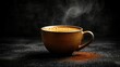A cup of steaming coffee on dark background. AI generate illustration
