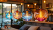 Cozy cafe with creative jellyfish shaped lamps