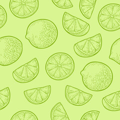 Wall Mural - Seamless pattern fresh whole and slice lime. Isolated on white