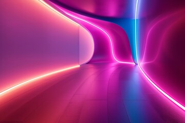 Wall Mural - A long hallway with pink and blue lights