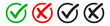 check mark icon button set. check box icon with right and wrong buttons and yes or no checkmark icons in green tick box and red cross. vector illustration	
