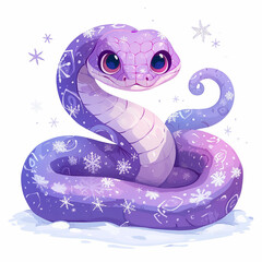 Wall Mural - 2025 purple snake with snowflakes. The snake is curled up and he is cute