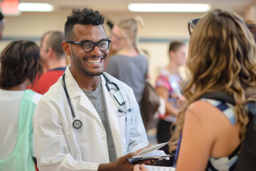 Smiling Doctor Engaging Community Health Fair