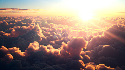 Wall Mural - Clouds rising above the horizon with sun rays giving them a golden sheen, symbolizing heavenly wisdom