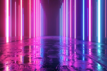 Wall Mural - A neon lighted tunnel with a pink and blue color scheme